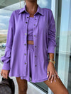 Casual Three Piece Vacation Loose Pocket Women's Shorts Set: L / Purple