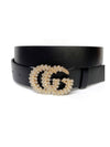 Glam Girl Black Leather Belt with Gold & Diamond Buckle
